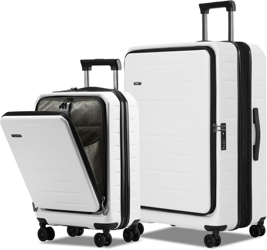 Expandable hard-shell suitcase with front compartment and TSA lock.