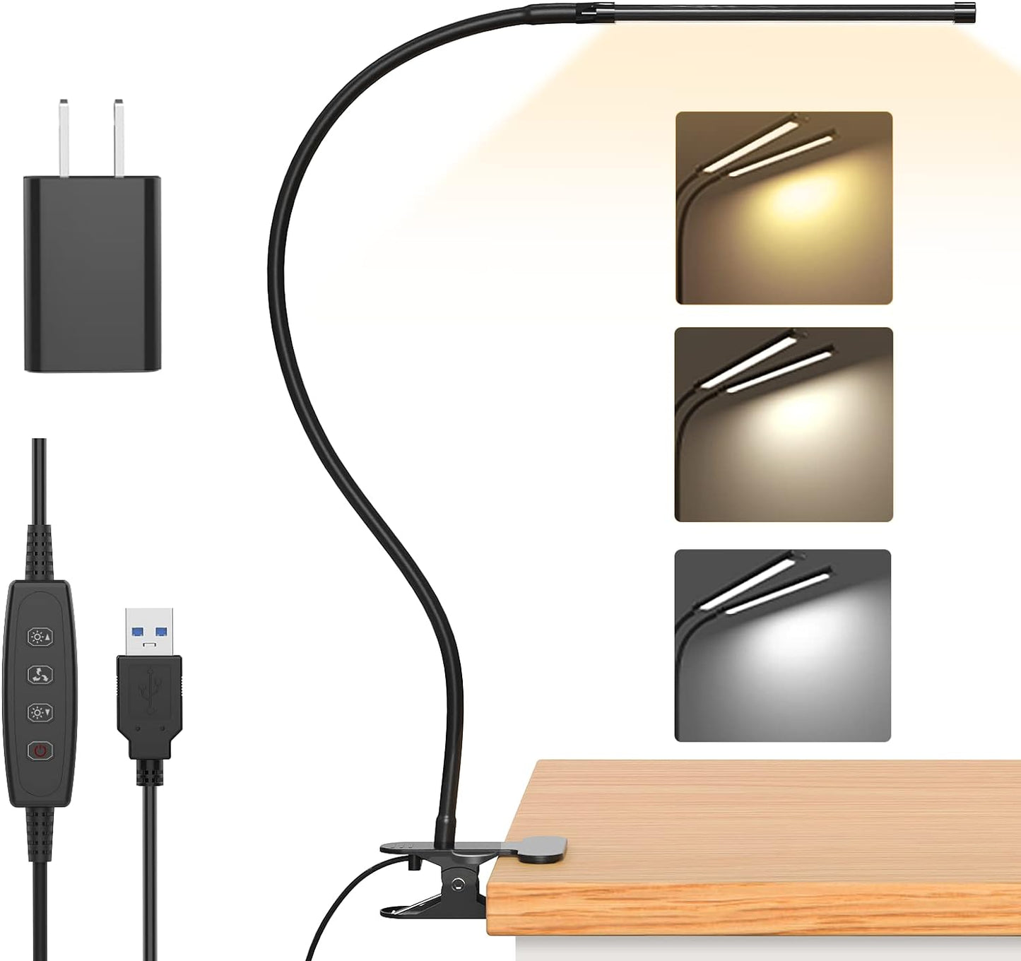 77-LED USB-powered clip-on desk lamp with flexible gooseneck – Serava