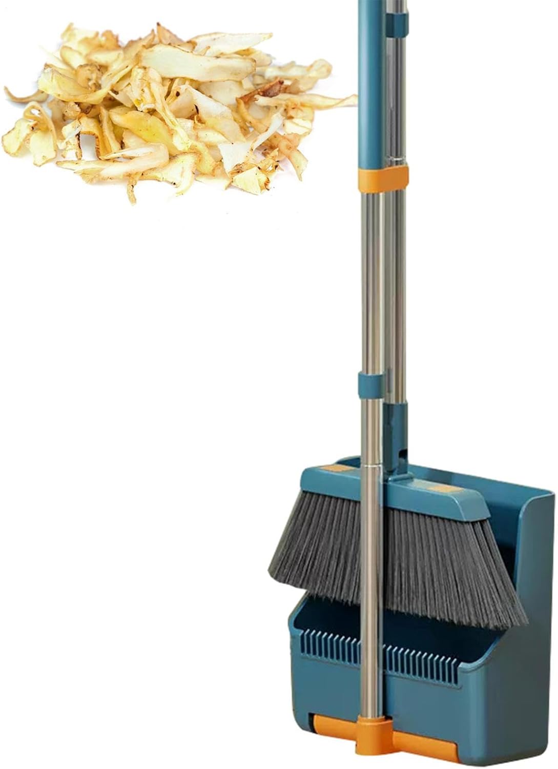 Large broom and dustpan set – long handle with a 180° swivelling broom head – Clavira