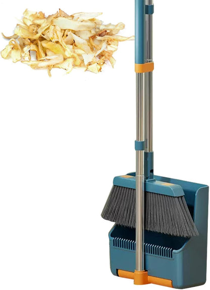 Large broom and dustpan set – long handle with a 180° swivelling broom head – Clavira