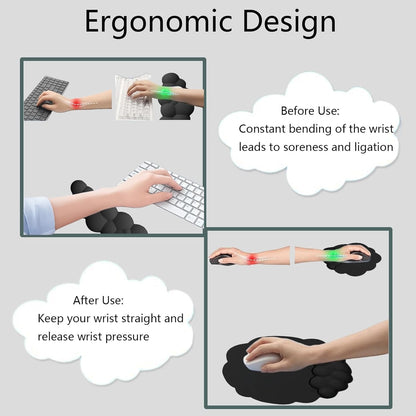 Cloud-shaped ergonomic wrist rest with mouse pad and coaster – Zeyora