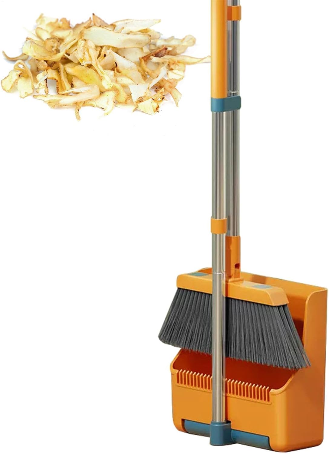 Large broom and dustpan set – long handle with a 180° swivelling broom head – Clavira