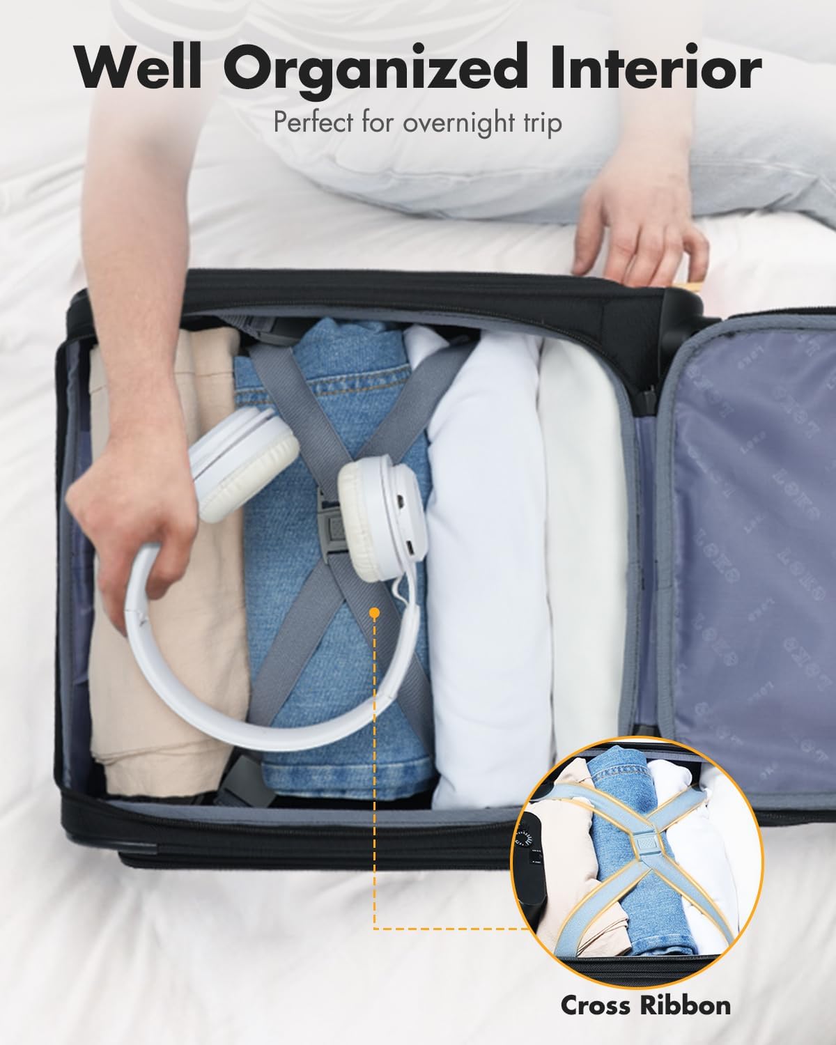 Airline-approved under-seat hand luggage with spinner wheels and a laptop compartment