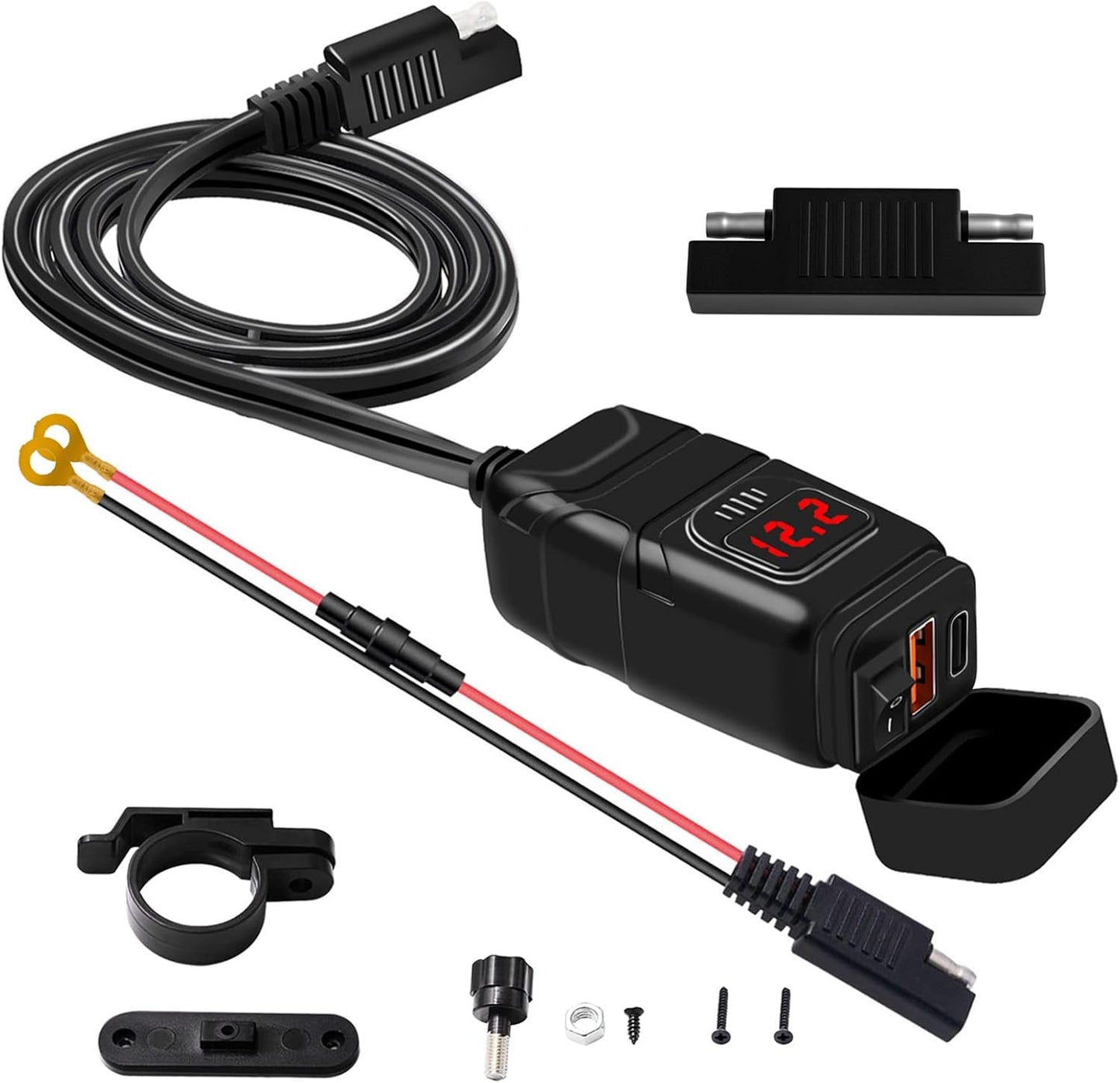 Motorbike USB and Type-C fast charger with voltmeter – Drayvik