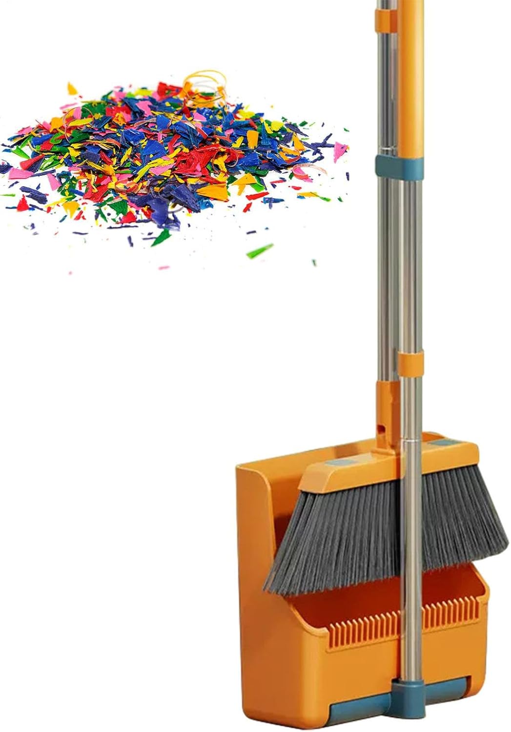 Large broom and dustpan set – long handle with a 180° swivelling broom head – Clavira