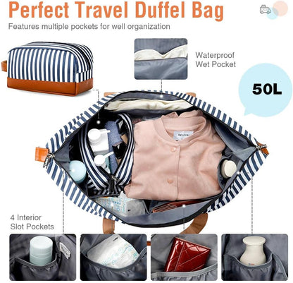 50L waterproof weekend duffel bag with toiletry bag and shoe compartments