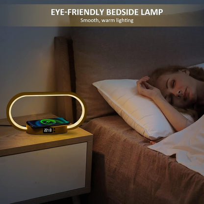 Corded lamp with wireless charging and clock – Lumora
