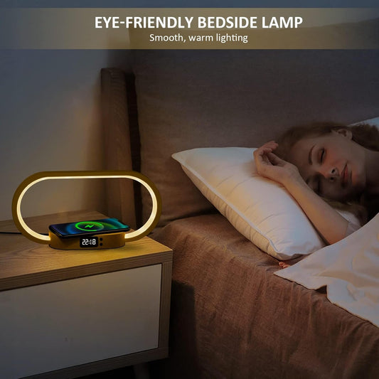 Corded lamp with wireless charging and clock – Lumora
