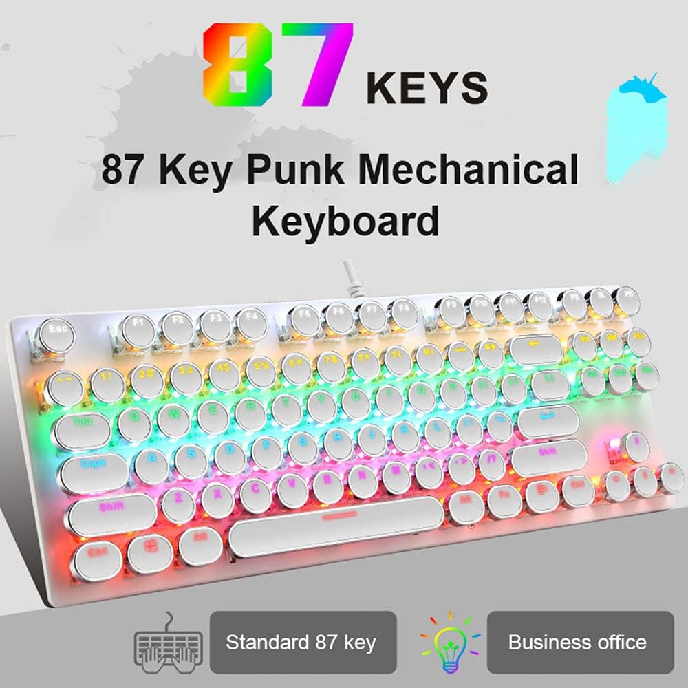 87-key mechanical gaming keyboard with RGB backlighting, blue switches