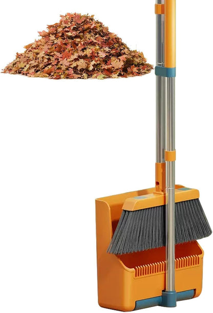 Large broom and dustpan set – long handle with a 180° swivelling broom head – Clavira