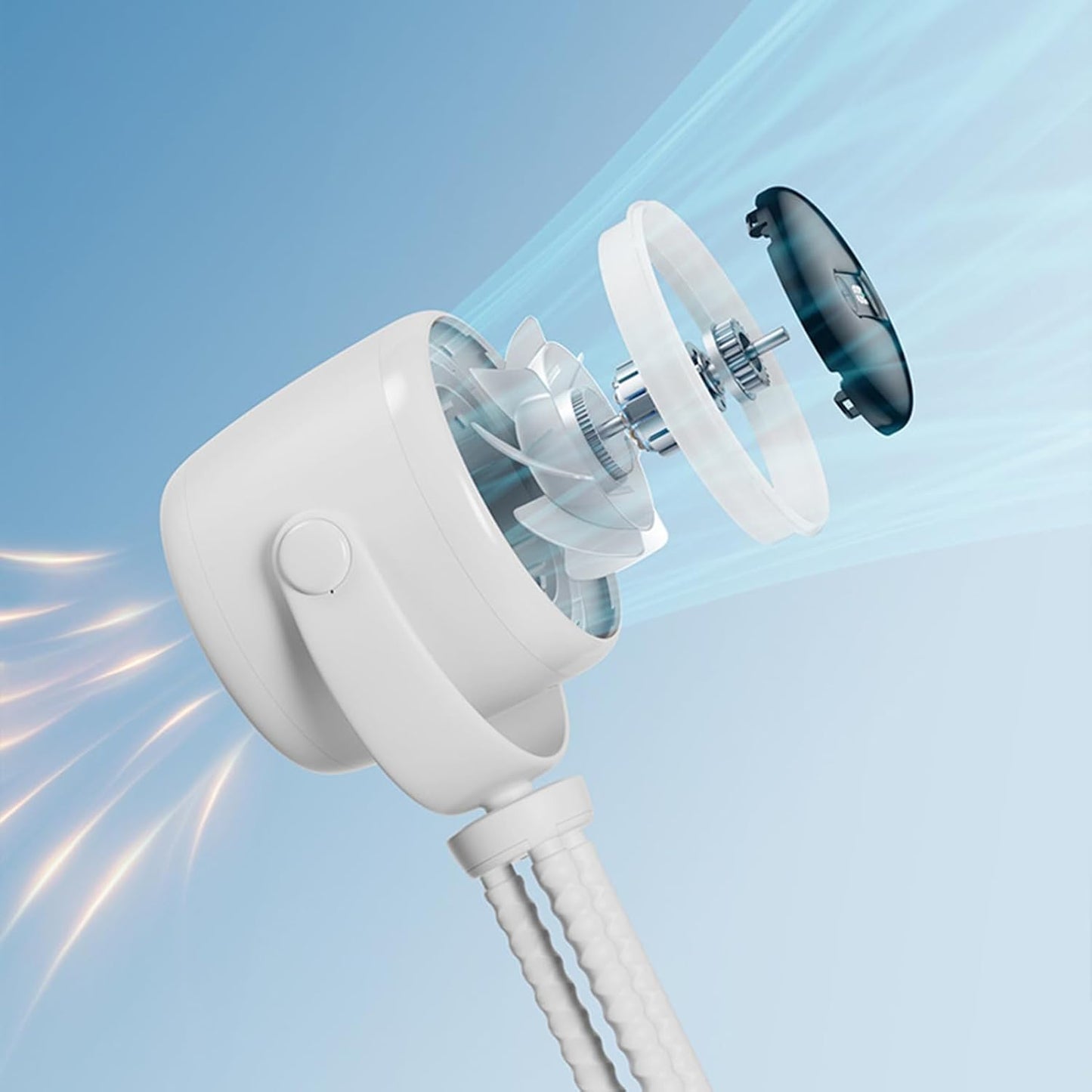 Rechargeable clip-on pram fan with night light — 100 speed settings