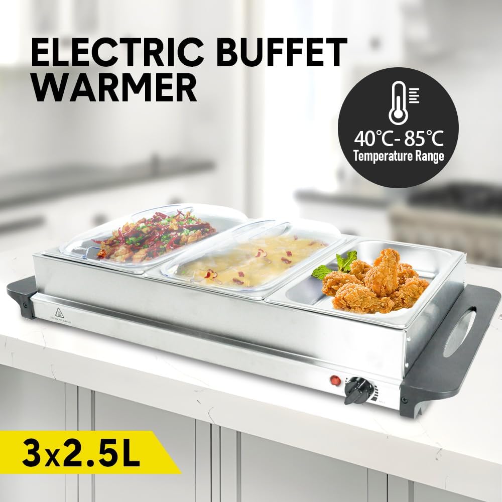 Electric buffet food warmer with three 2.5‑litre containers and temperature control – Valtero