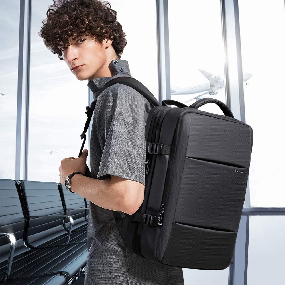 Expandable 26–45 L waterproof travel backpack with laptop compartment and duffel option.