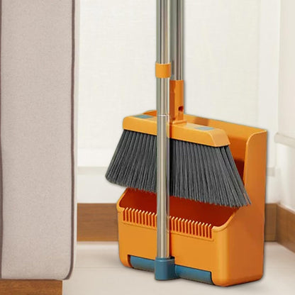 Large broom and dustpan set – long handle with a 180° swivelling broom head – Clavira