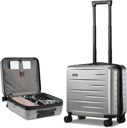 Expandable hard-shell suitcase with front compartment and TSA lock.