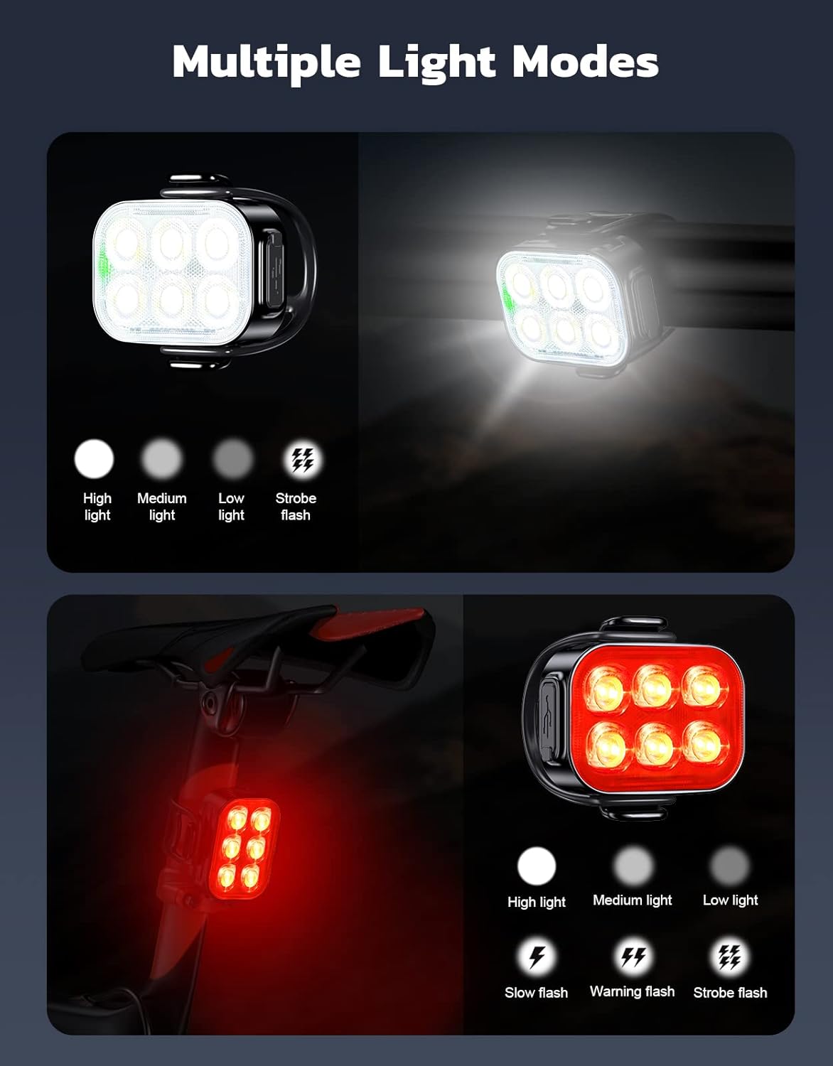 Ultra-slim USB-rechargeable bicycle light set with 4+6 modes – SlimBeam