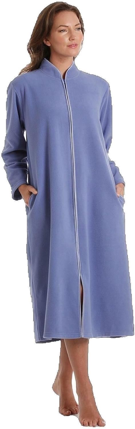 Women's fleece zip-up bathrobe with pockets – Arlena