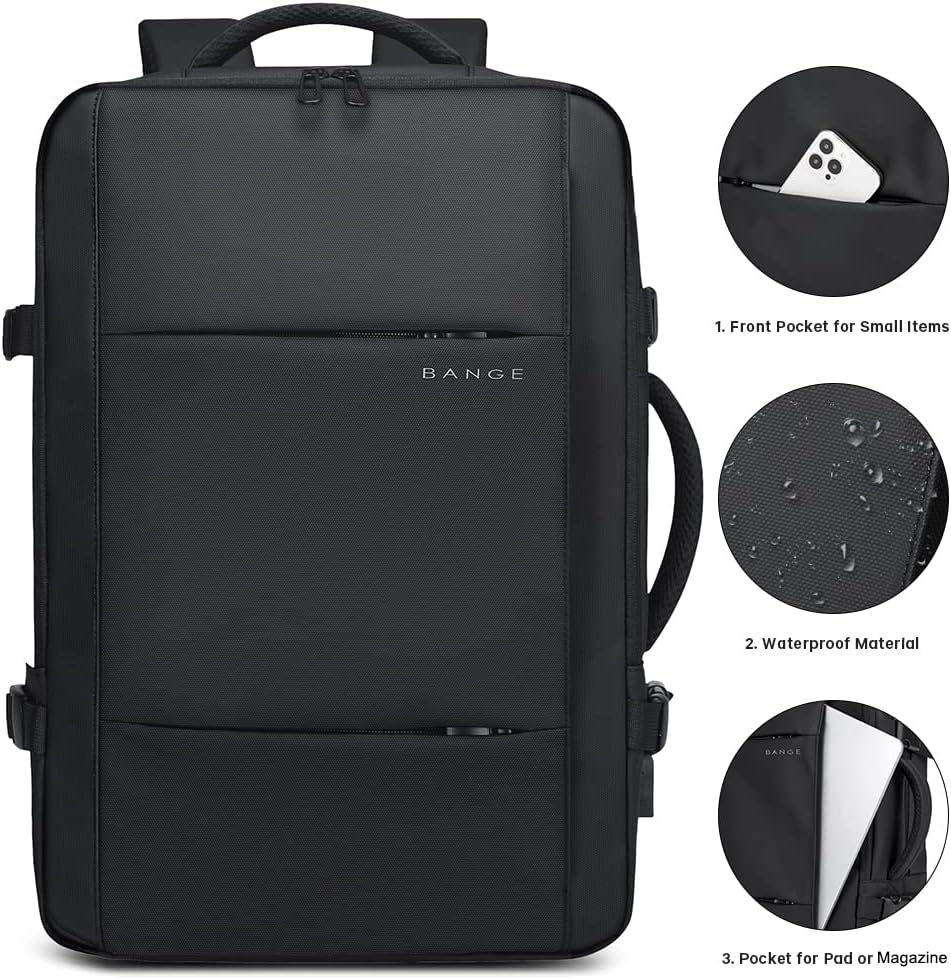 Expandable 26–45 L waterproof travel backpack with laptop compartment and duffel option.