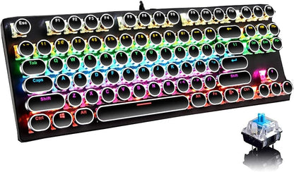 87-key mechanical gaming keyboard with RGB backlighting, blue switches