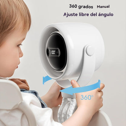 Rechargeable clip-on pram fan with night light — 100 speed settings