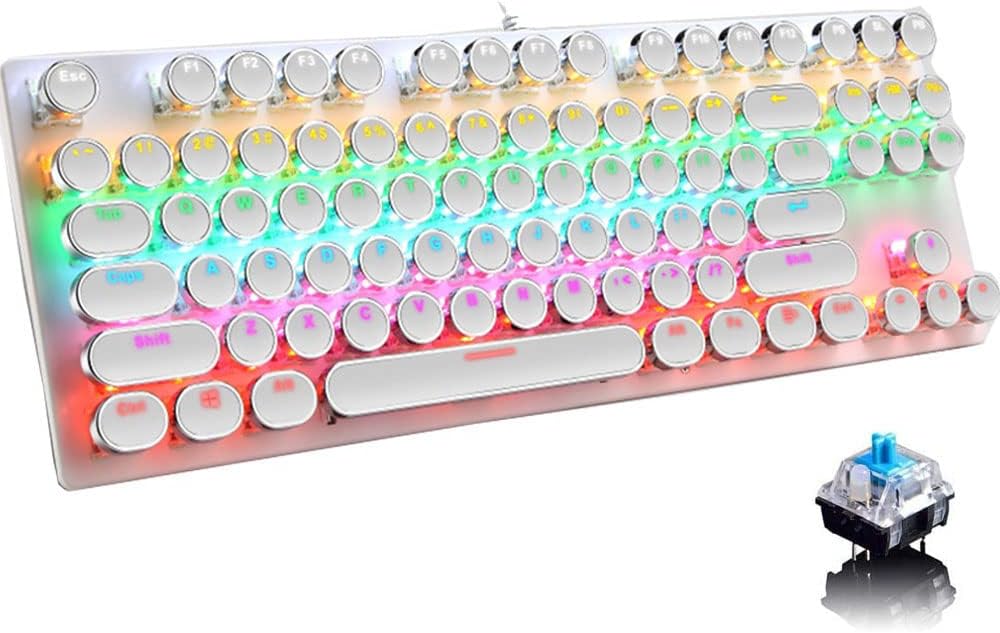87-key mechanical gaming keyboard with RGB backlighting, blue switches