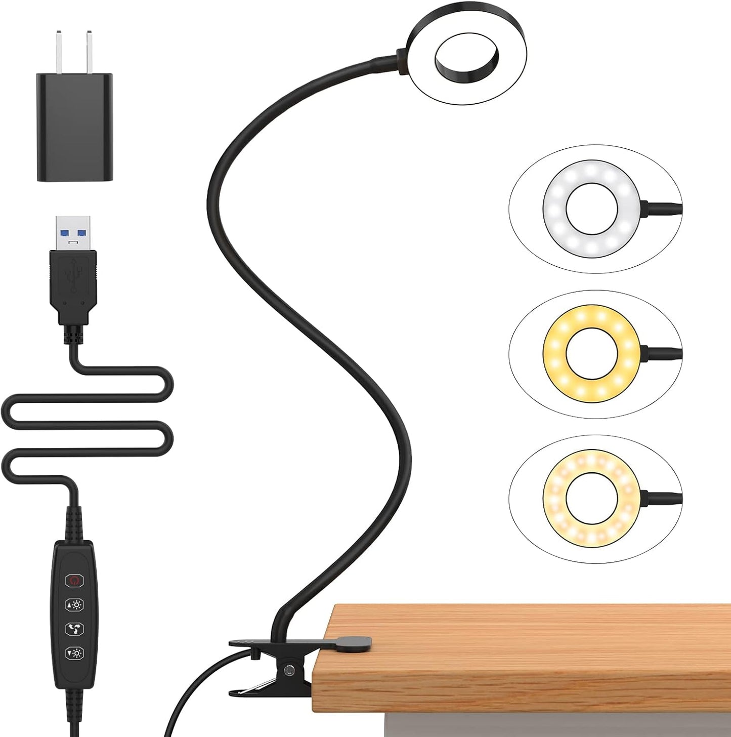 LED clip-on desk lamp with 3 colour modes and flexible gooseneck – Selvara (Buy 1 Get 1 Free)
