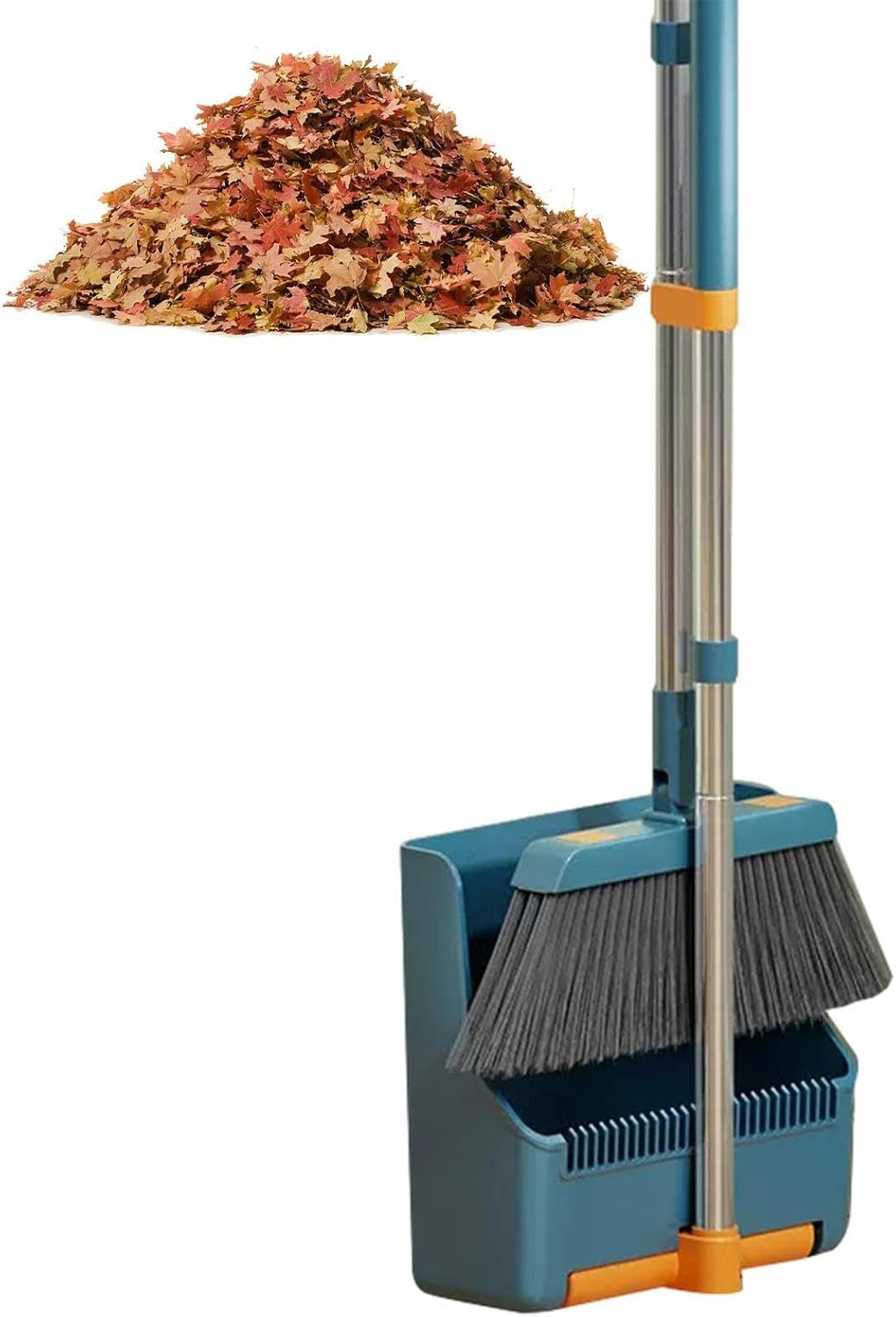Large broom and dustpan set – long handle with a 180° swivelling broom head – Clavira