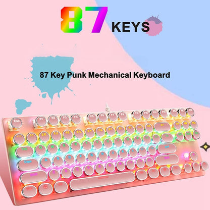 87-key mechanical gaming keyboard with RGB backlighting, blue switches