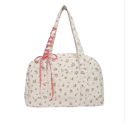 Bow Duffle Bag – Large Canvas Weekender with Ribbon Accent – Floria
