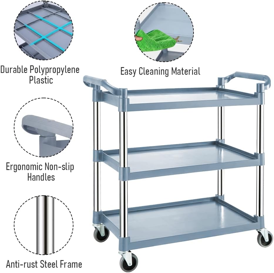 3-tier rolling service trolley with lockable castors – ServePro