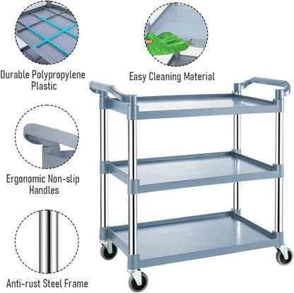 3-tier rolling service trolley with lockable castors – ServePro