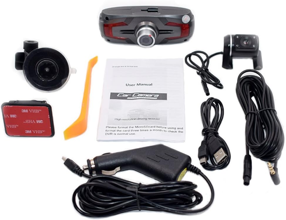 Dual-camera dash cam with 2.7" LCD, 170° wide-angle and rear view