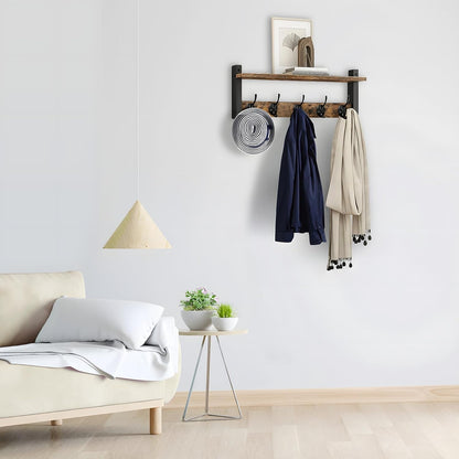 Wall-mounted coat rack with shelf and 5 metal hooks – Ravora