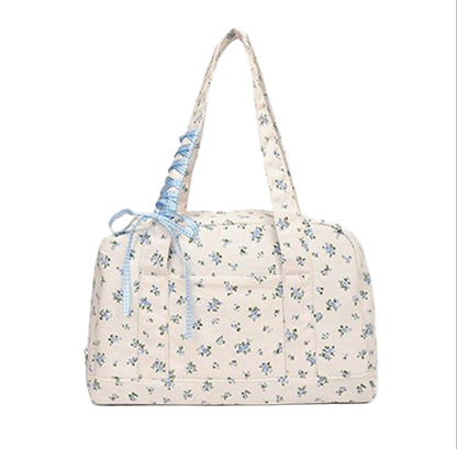 Bow Duffle Bag – Large Canvas Weekender with Ribbon Accent – Floria