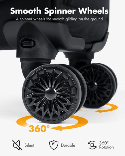 Airline-approved under-seat hand luggage with spinner wheels and a laptop compartment