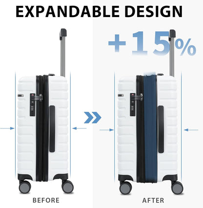 Extendable hard-shell suitcase with spinner wheels and TSA lock.