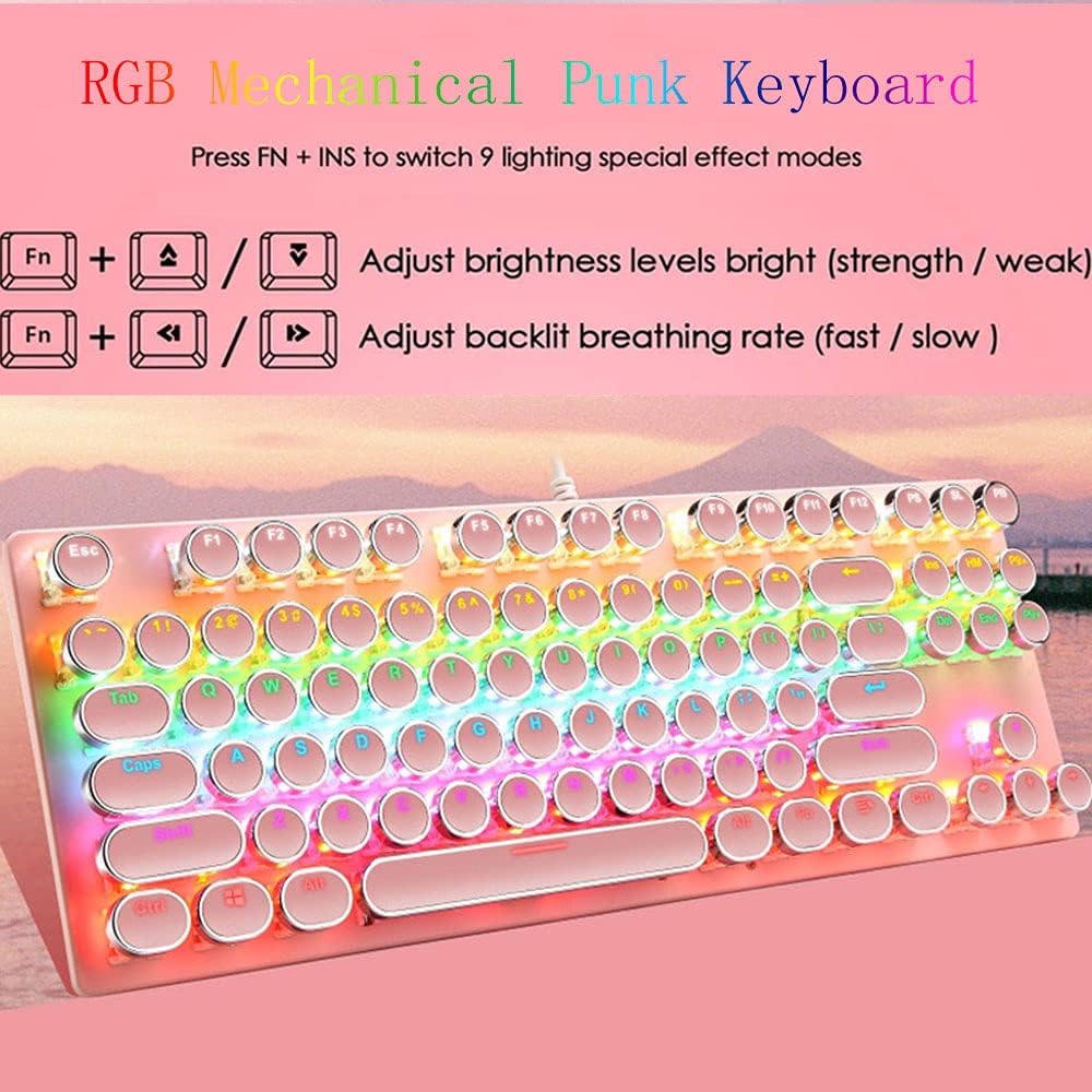 87-key mechanical gaming keyboard with RGB backlighting, blue switches