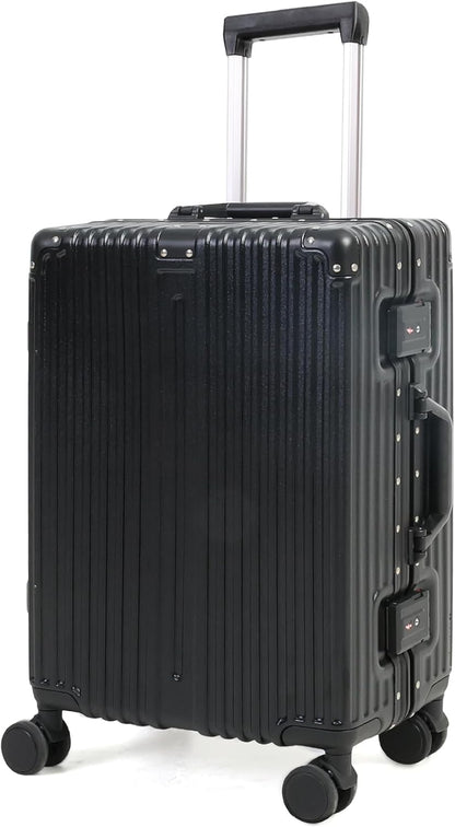 Aluminium-framed hand luggage with TSA lock and quiet wheels
