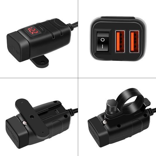 Motorbike USB and Type-C fast charger with voltmeter – Drayvik