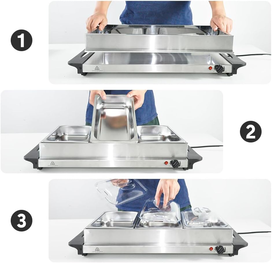 Electric buffet food warmer with three 2.5‑litre containers and temperature control – Valtero