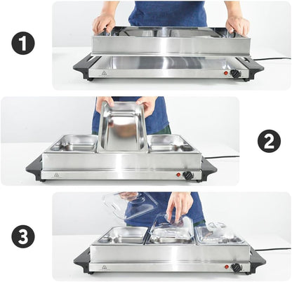 Electric buffet food warmer with three 2.5‑litre containers and temperature control – Valtero
