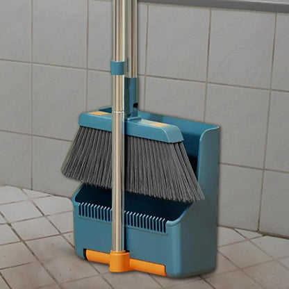 Large broom and dustpan set – long handle with a 180° swivelling broom head – Clavira