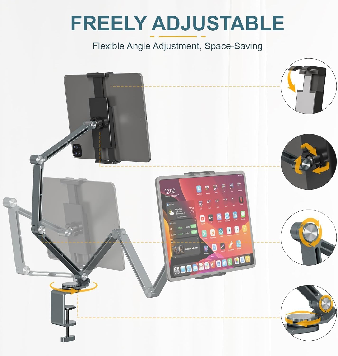 Adjustable aluminium tablet stand with 360° rotation – Movaro