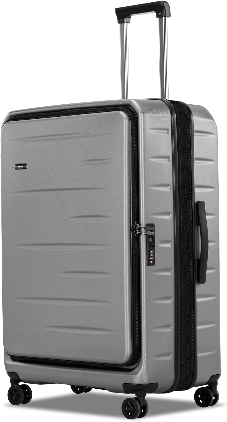 Expandable hard-shell suitcase with front compartment and TSA lock.