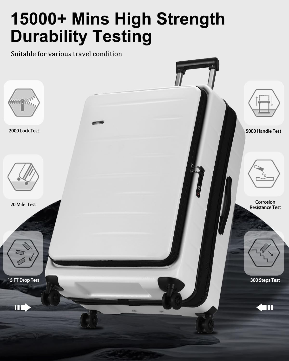 Expandable hard-shell suitcase with front compartment and TSA lock.
