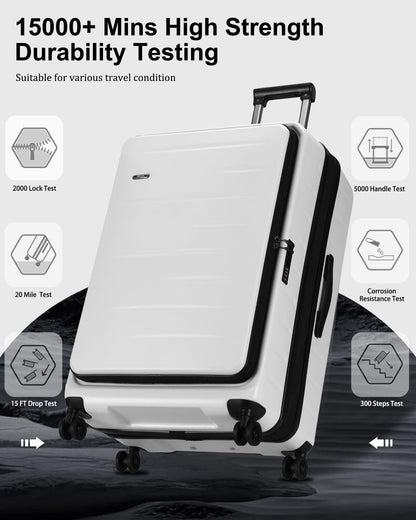 Expandable hard-shell suitcase with front compartment and TSA lock.