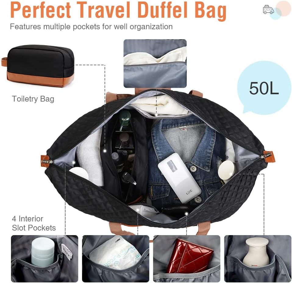 50L waterproof weekend duffel bag with toiletry bag and shoe compartments