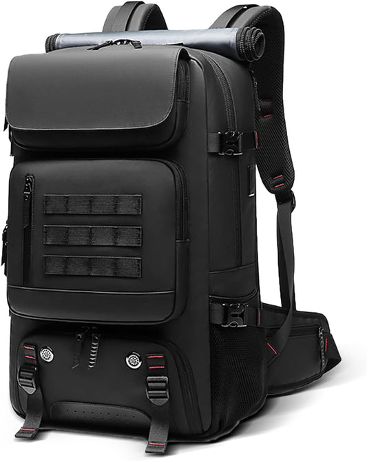 50‑litre waterproof travel rucksack with shoe compartment and USB port