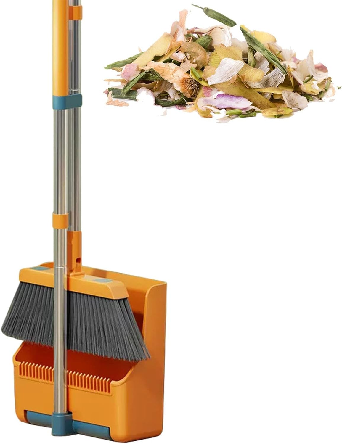 Large broom and dustpan set – long handle with a 180° swivelling broom head – Clavira
