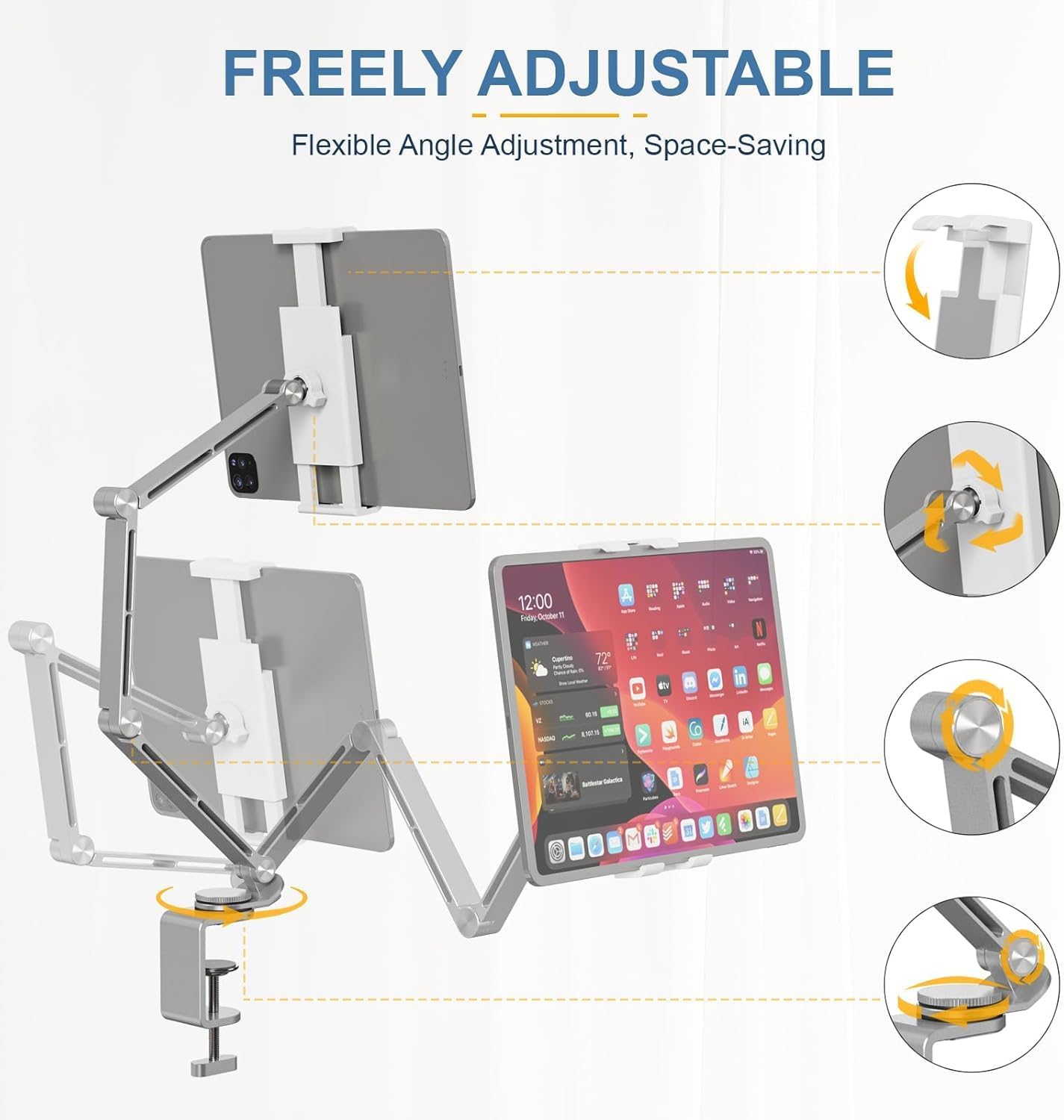 Adjustable aluminium tablet stand with 360° rotation – Movaro
